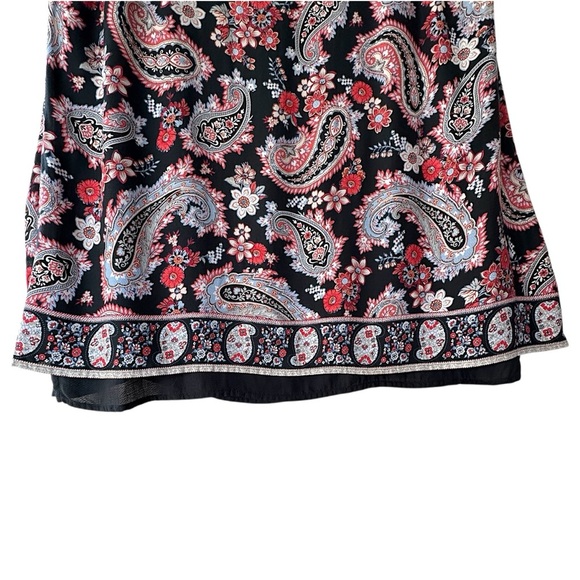 J JILL PAISLEY SPLIT BACK LAYERED BLACK TUNIC DRESS SLEEVELESS | SIZE: SMALL - Picture 5 of 11